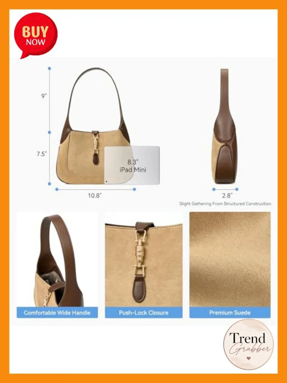 Vegan Leather Hobo Bag with Push-Lock Top Handle Shoulder Bag